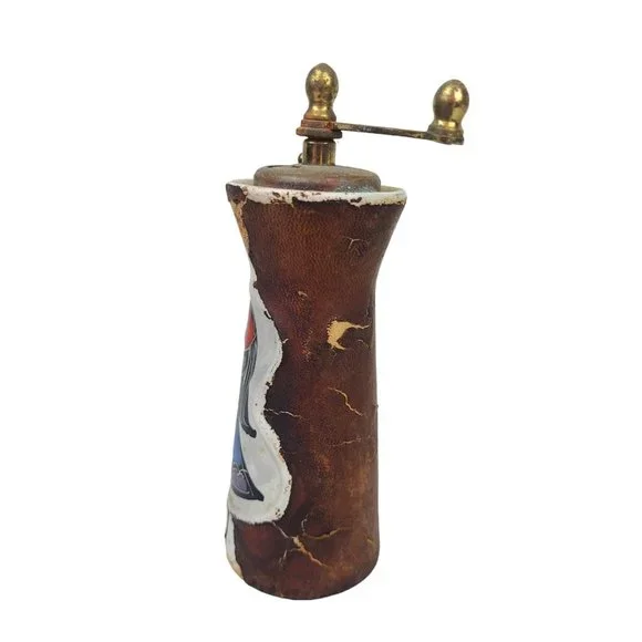 Distressed Leather Salt and Pepper Set Marcello Fantoni Inspired Italy 1960's